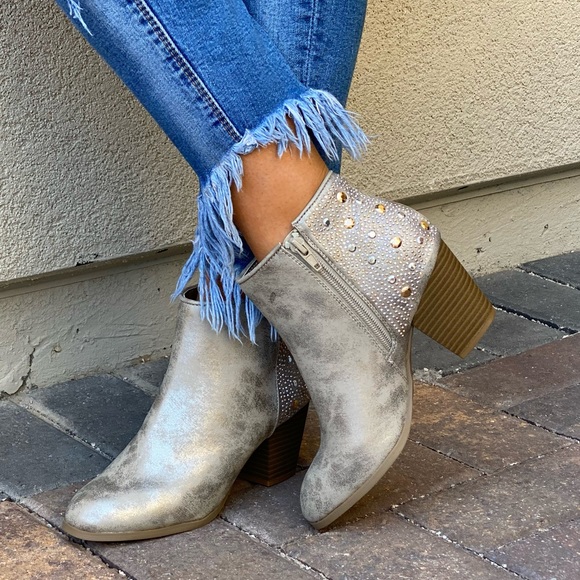 Shimmer Gold Embellished Heel Western Ankle Boots - Picture 7 of 7